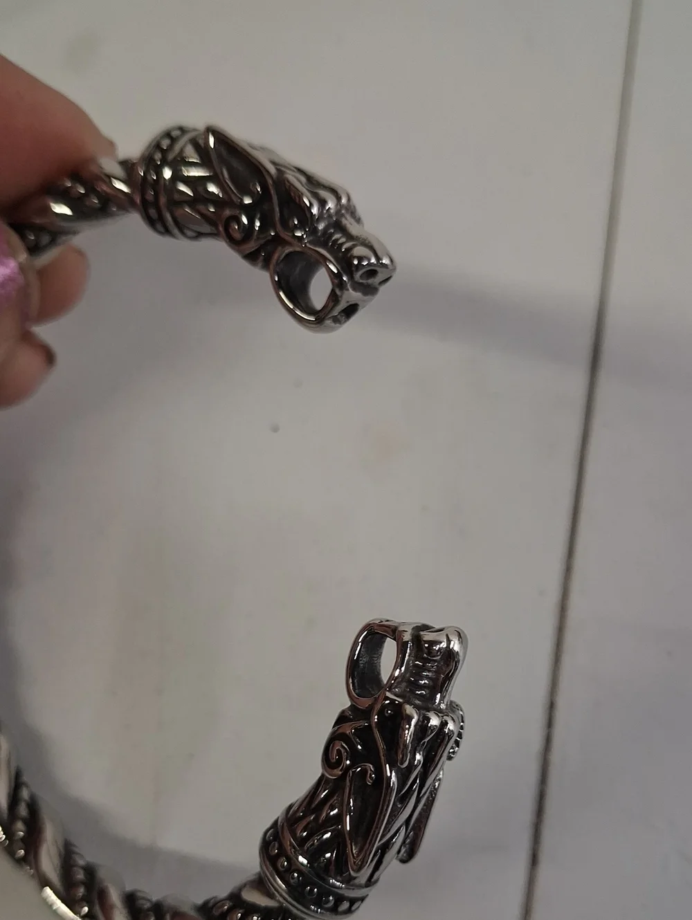 NWT Viking Wolf Fenrir Bangle Stainless Steel Norse Bracelet